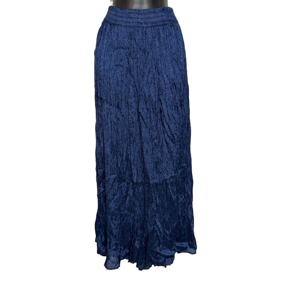VTG 90s AJ Rayon Navy Blue Crinkle Maxi Skirt Whimsigoth Fairy Boho Women L